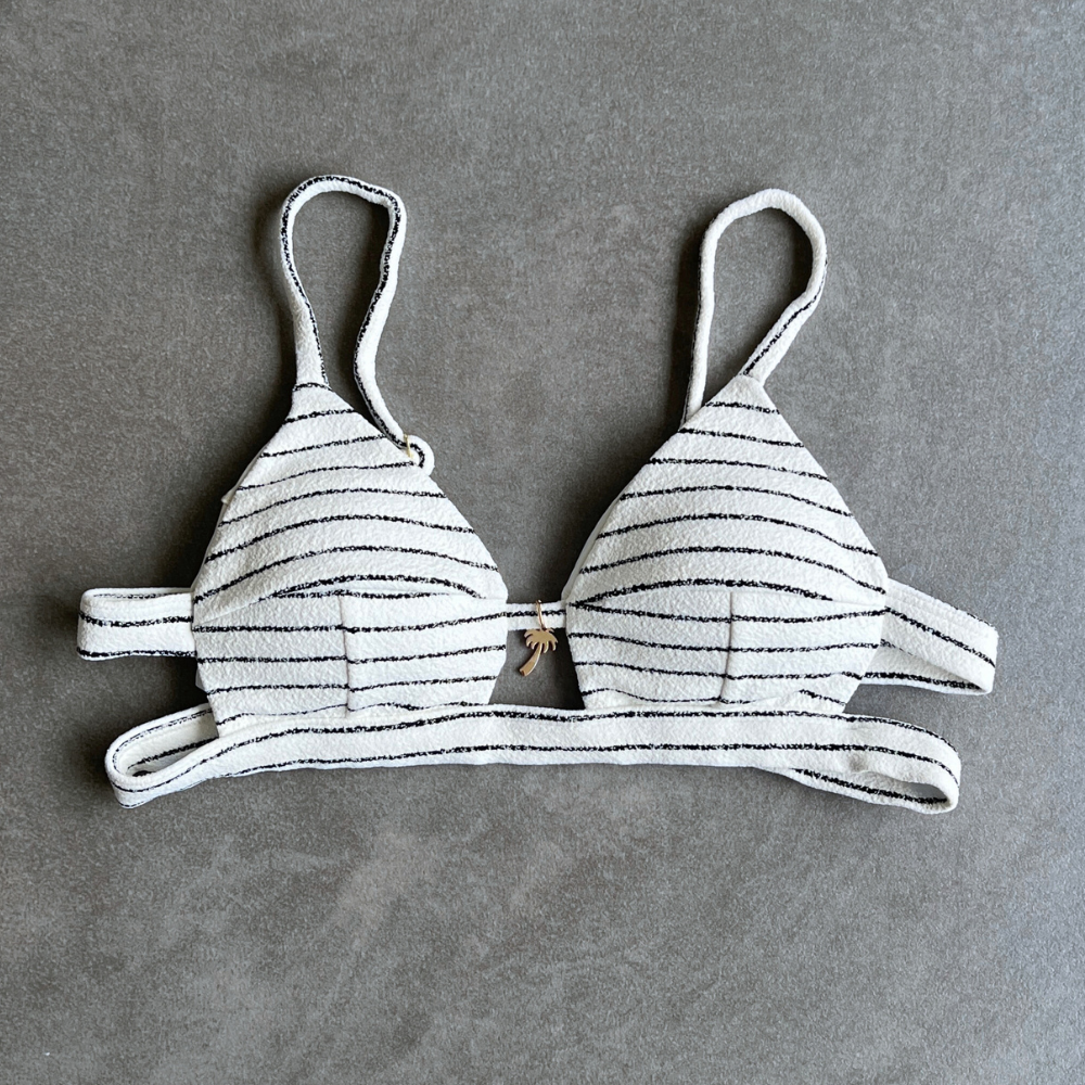 White & Black Seashore Striped Textured Vera Bikini Top