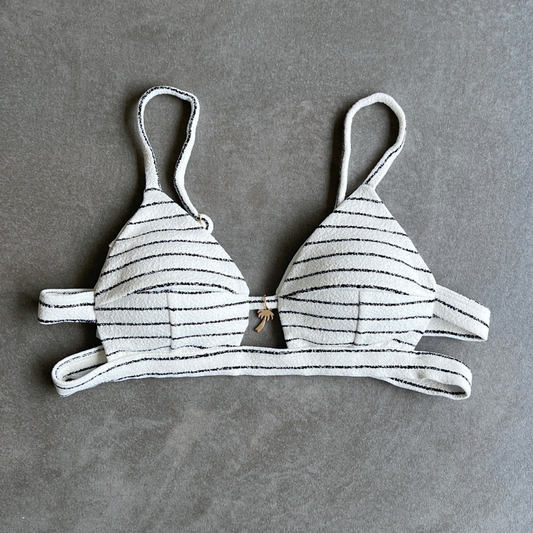 White & Black Seashore Striped Textured Vera Bikini Top