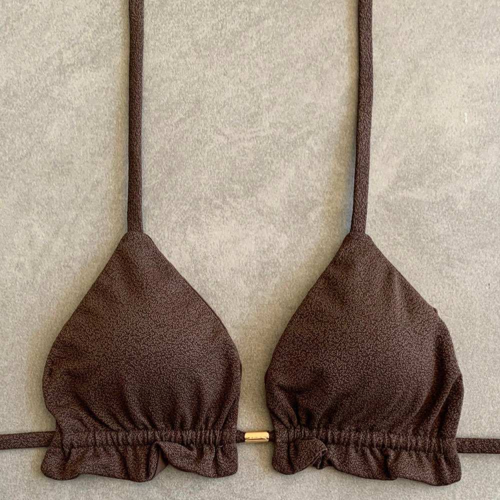 Seashore Textured Espresso Triangle Frill Bikini Top