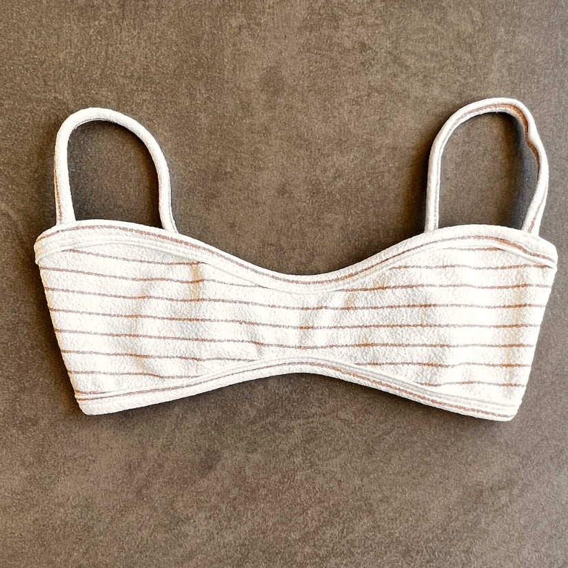 White & Brown Seashore Striped Textured Tati Bikini Top