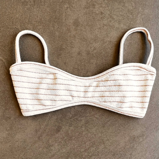 White & Brown Seashore Striped Textured Tati Bikini Top