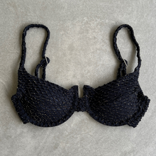 Load image into Gallery viewer, Glamour Black Sparkling Mermaid Weave Textured Panneled Bikini Top
