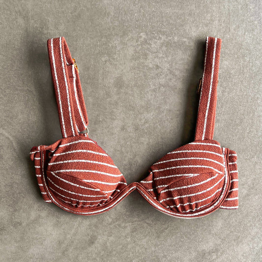 Brown & White Seashore Striped Textured Maya Bikini Top