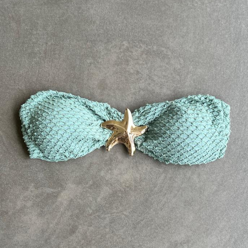 Seafoam Green Sparkling Mermaid Weave Textured Strapless Star Bikini Top