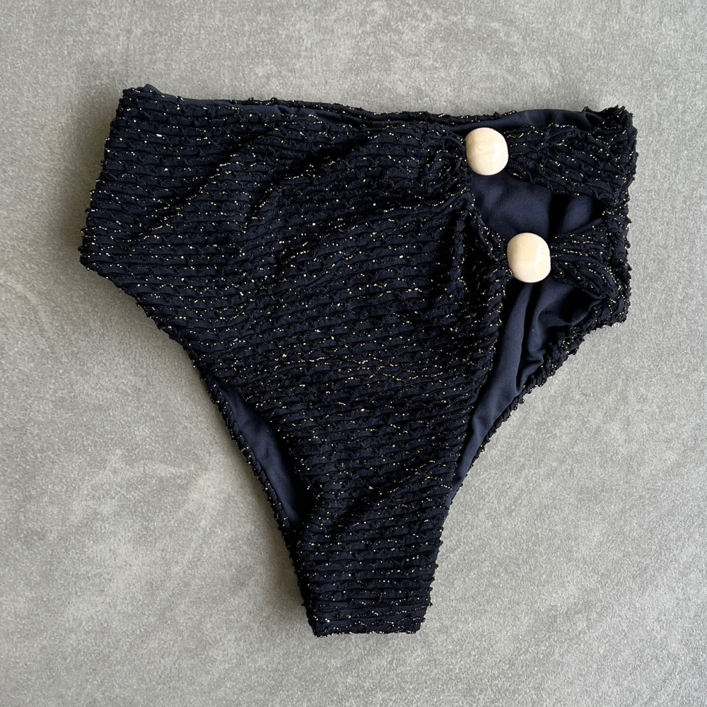 Glamour Black Sparkling Mermaid Weave Textured Vera Bikini Bottom