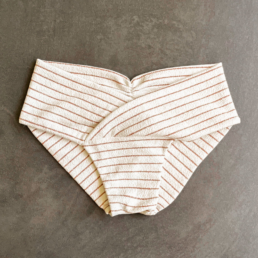 White & Brown Seashore Striped Textured Melissa Bikini Bottom