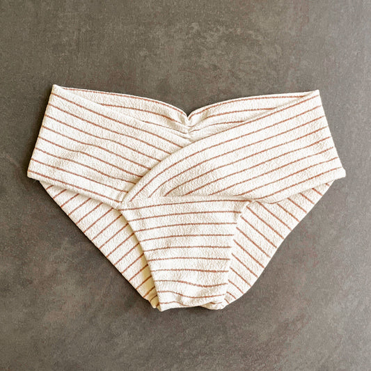 White & Brown Seashore Striped Textured Melissa Bikini Bottom