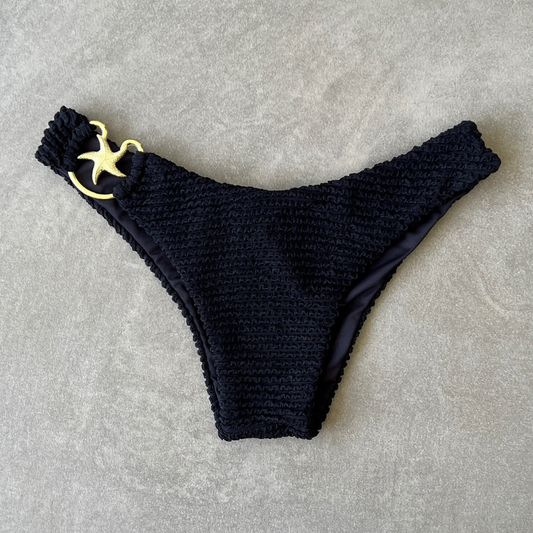 Onyx Black Textured Yasmin Star Bikini Bottom