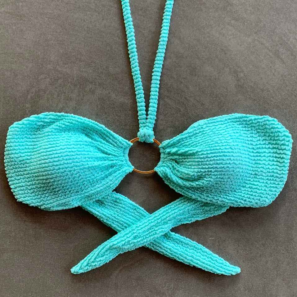 Curazao Blue Textured Strapless Bikini Top