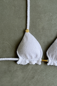 Pure White Textured Triangle Frill Bikini Top