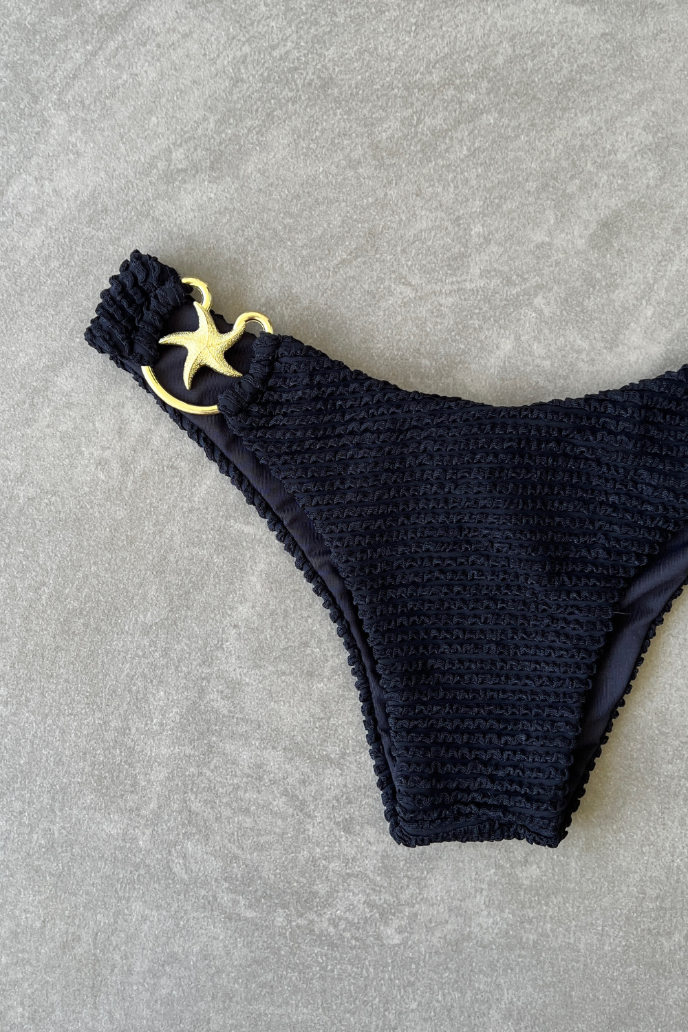 Onyx Black Textured Yasmin Star Bikini Bottom