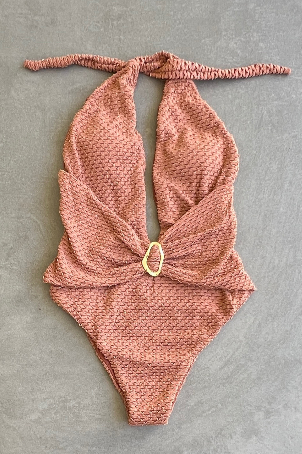 Toffee Brown Sparkling Mermaid Weave Textured Samira One Piece Swimwear