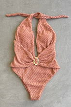 Load image into Gallery viewer, Toffee Brown Sparkling Mermaid Weave Textured Samira One Piece Swimwear
