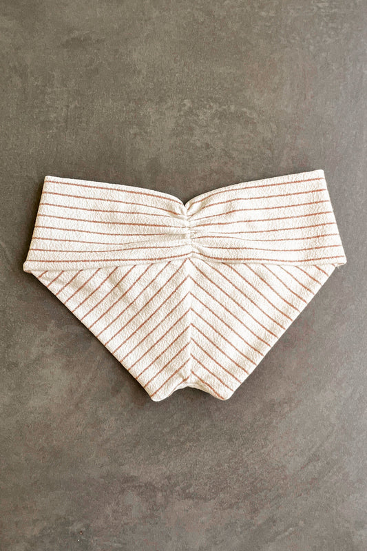 White & Brown Seashore Striped Textured Melissa Bikini Bottom