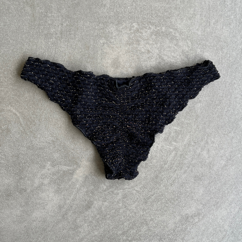 Glamour Black Sparkling Mermaid Weave Textured Lili Ripple Bikini Bottom