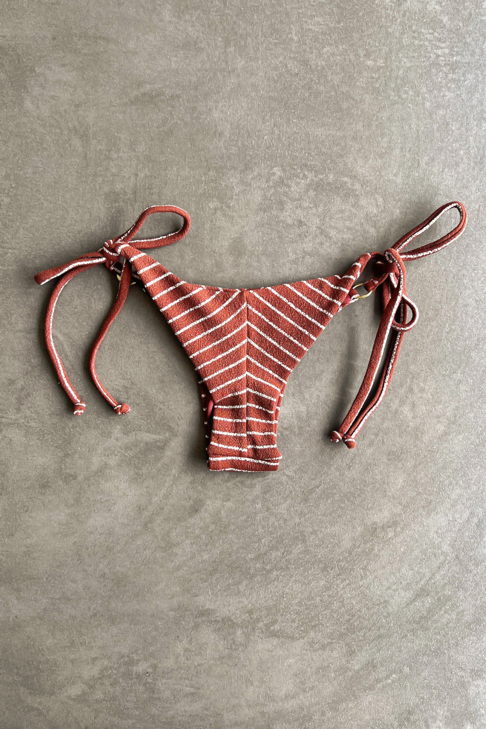 Brown & White Seashore Striped Textured Katie Side Tie Bikini Bottom