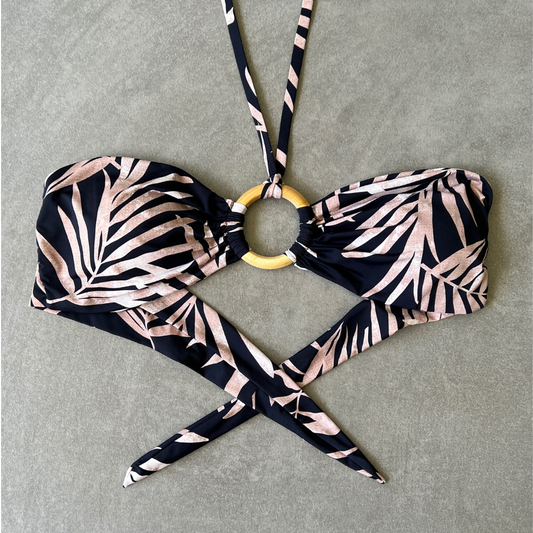 Bleached Leaves Black Strapless Bikini Top