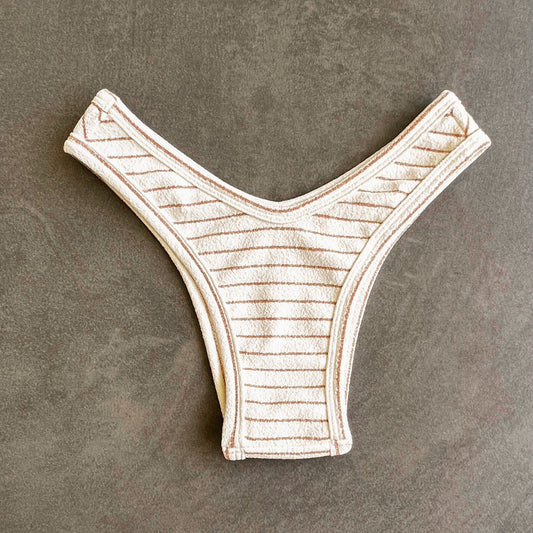 White & Brown Seashore Striped Textured Tati Bikini Bottom