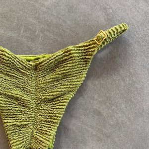 Pistachio Green Textured Tanga Bikini Bottom