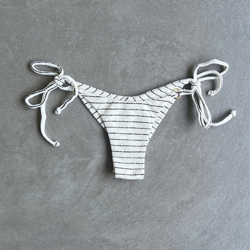 White & Black Seashore Striped Textured Katie Side Tie Bikini Bottom