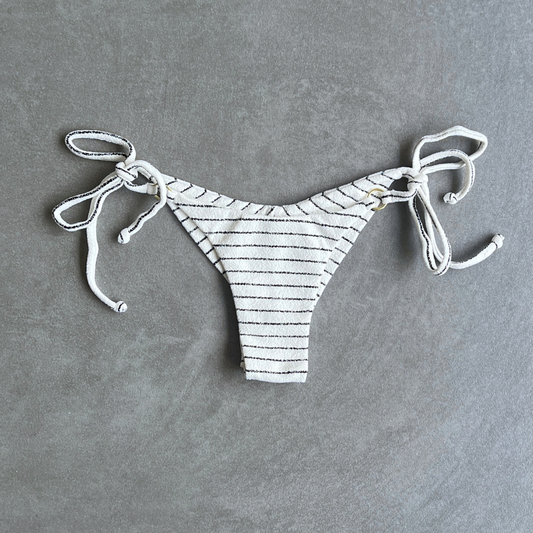 White & Black Seashore Striped Textured Katie Side Tie Bikini Bottom