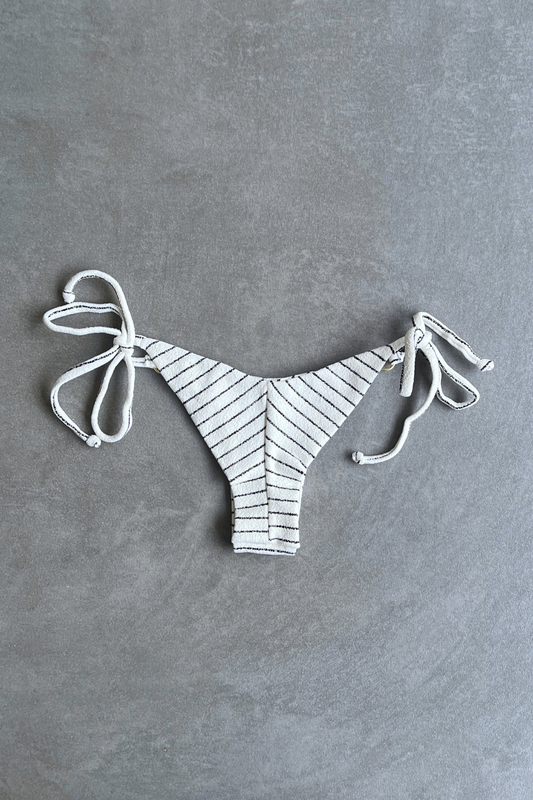 White & Black Seashore Striped Textured Katie Side Tie Bikini Bottom