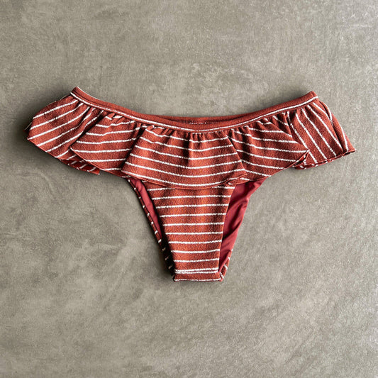 Brown & White Seashore Striped Textured Brenda Bikini Bottom