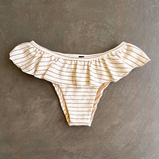 White & Brown Seashore Striped Textured Brenda Bikini Bottom