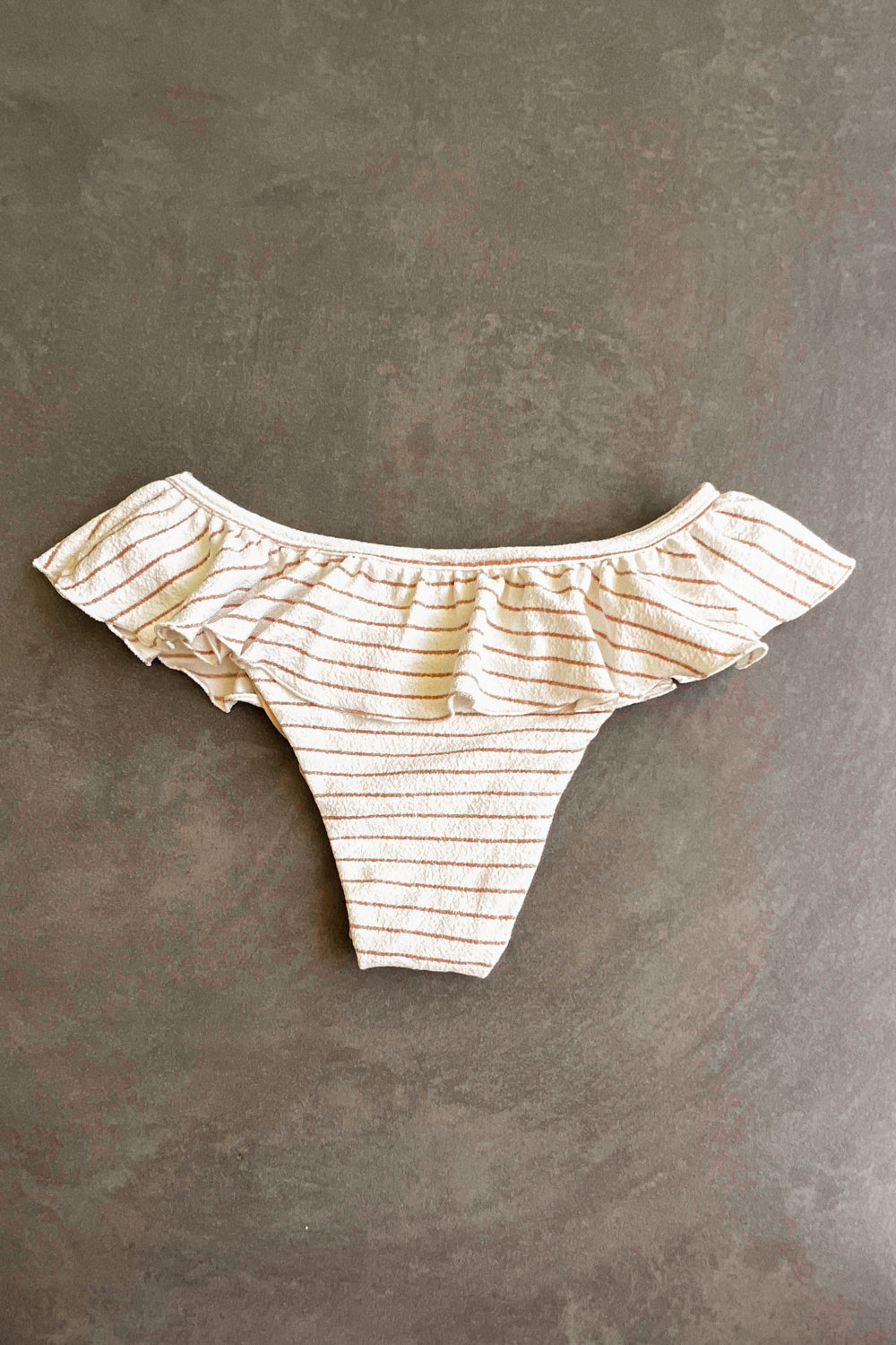 White & Brown Seashore Striped Textured Brenda Bikini Bottom