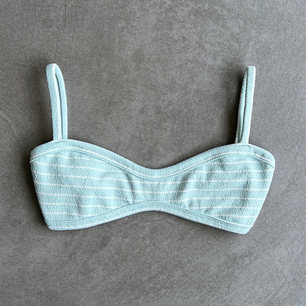 Blue & White Seashore Striped Textured Tati Bikini Top