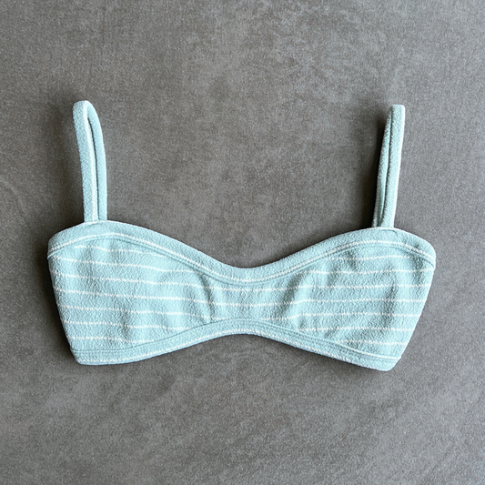 Blue & White Seashore Striped Textured Tati Bikini Top
