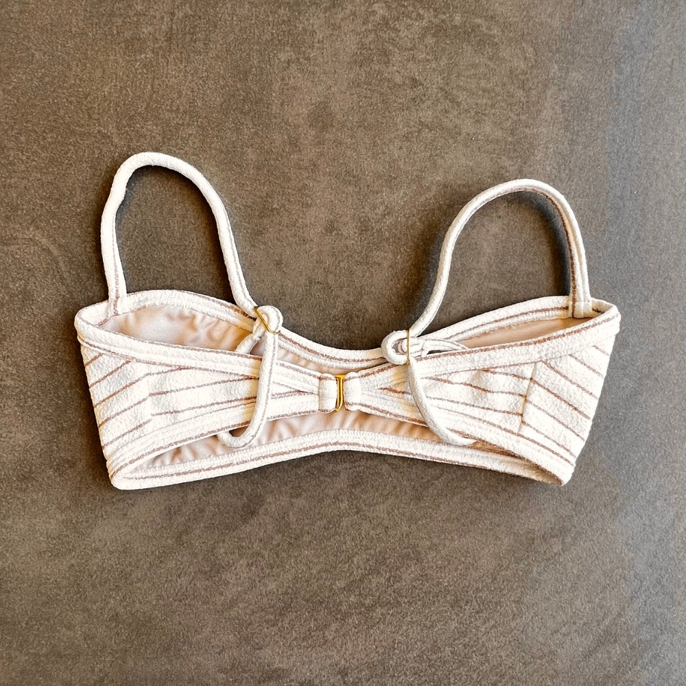 White & Brown Seashore Striped Textured Tati Bikini Top