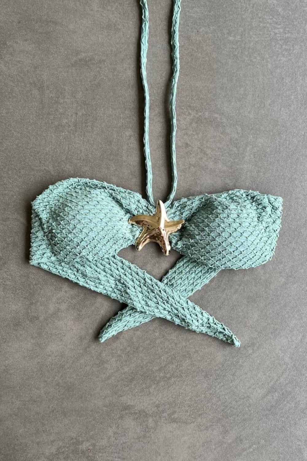 Seafoam Green Sparkling Mermaid Weave Textured Strapless Star Bikini Top