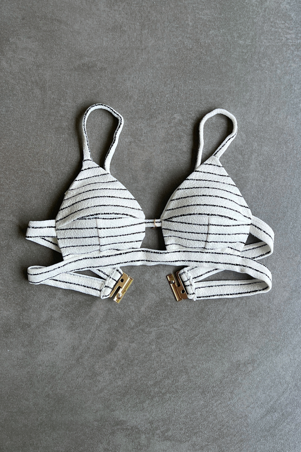 White & Black Seashore Striped Textured Vera Bikini Top