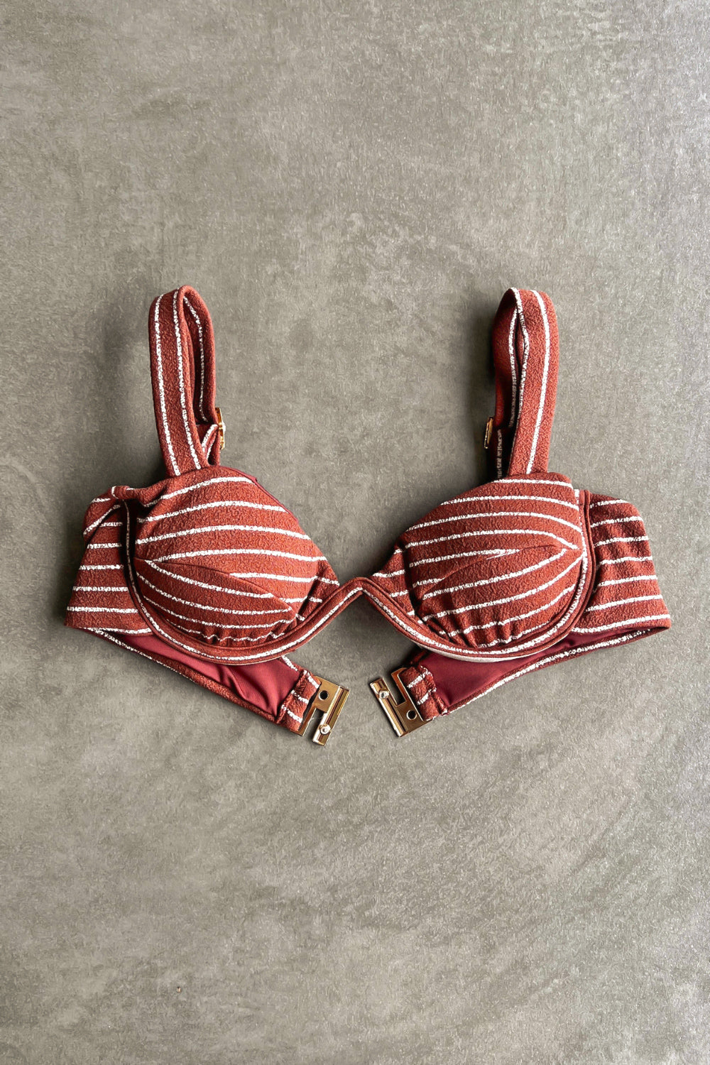 Brown & White Seashore Striped Textured Maya Bikini Top
