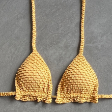 Load image into Gallery viewer, Golden Siren Mermaid Weave Textured Triangle Frill Bikini Top
