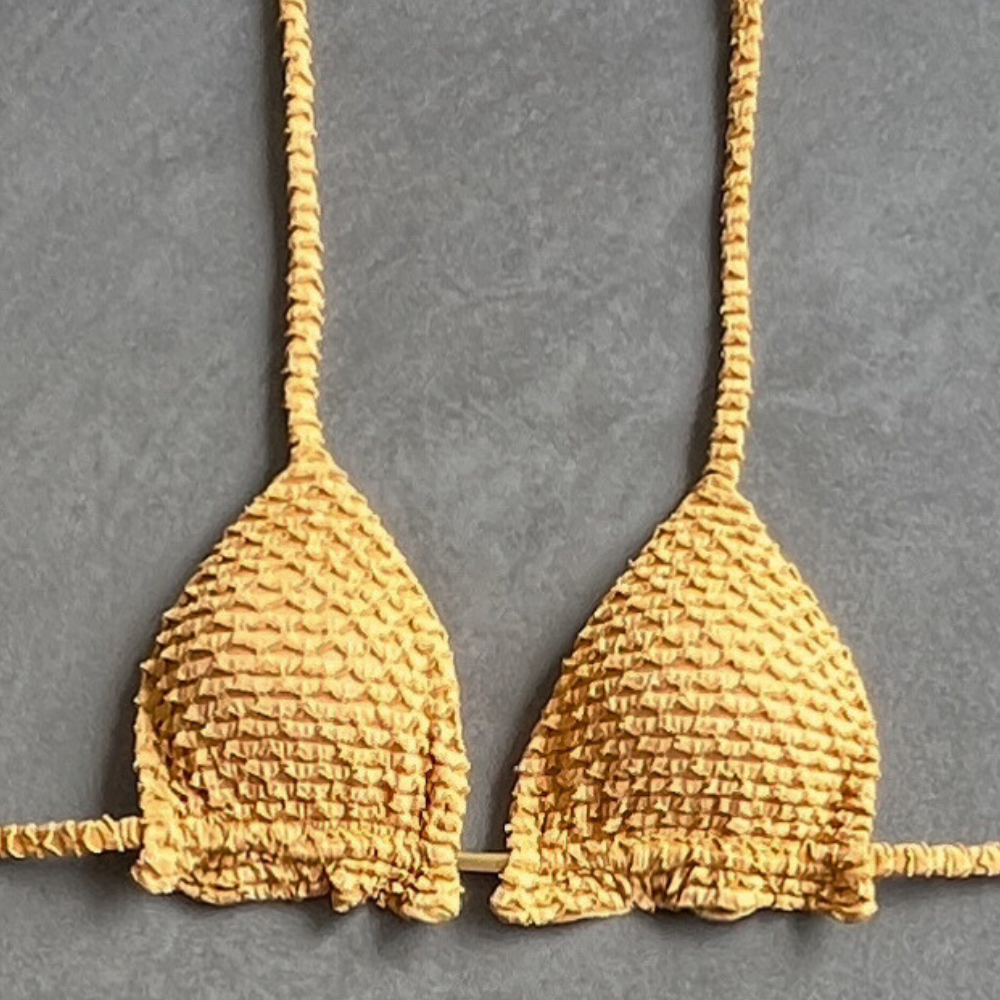 Golden Siren Mermaid Weave Textured Triangle Frill Bikini Top