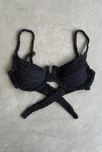 Load image into Gallery viewer, Glamour Black Sparkling Mermaid Weave Textured Panneled Bikini Top
