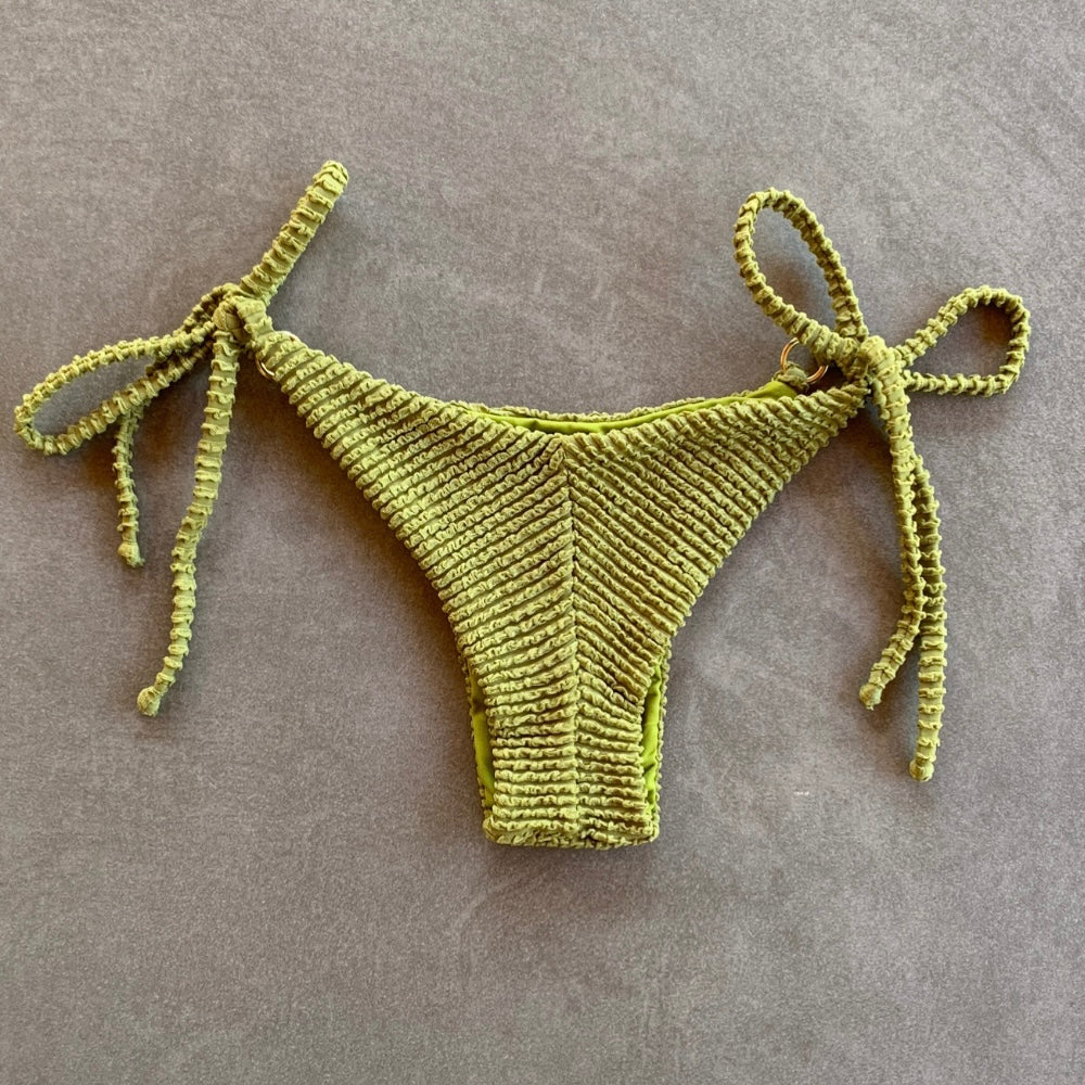 Pistachio Green Textured Katie Side Tie Bikini Bottom