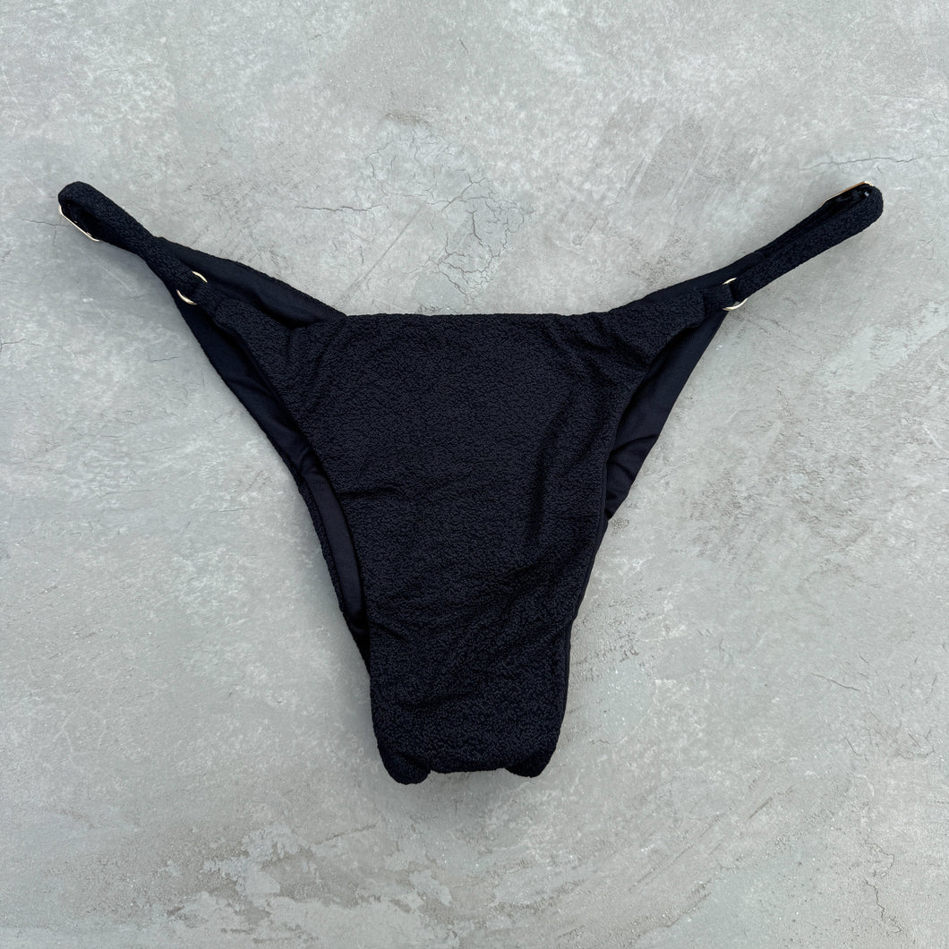 Seashore Textured Black Tanga Bikini Bottom