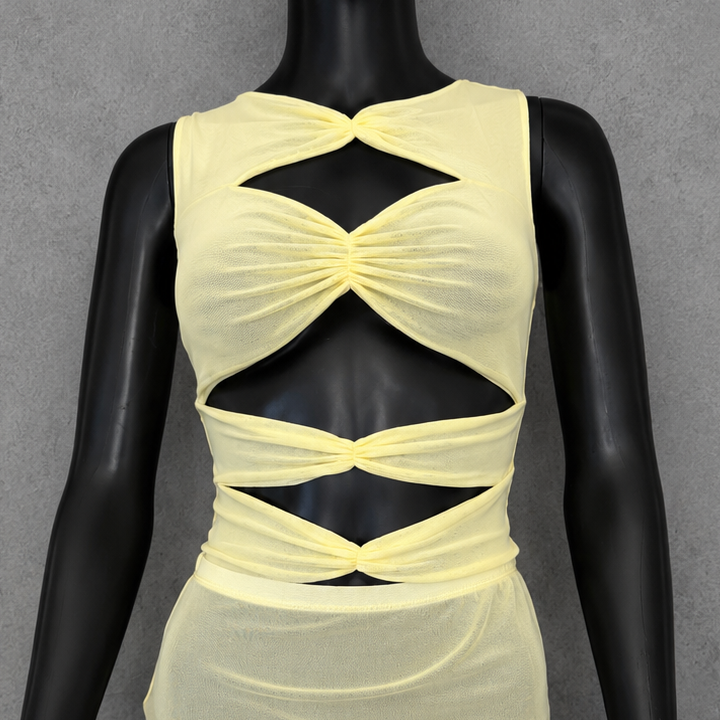 Yellow Mesh Tule Tank Cut Out Top
