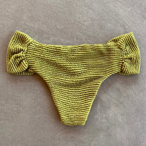 Pistachio Green Textured Classy Cheeky Bikini Bottom