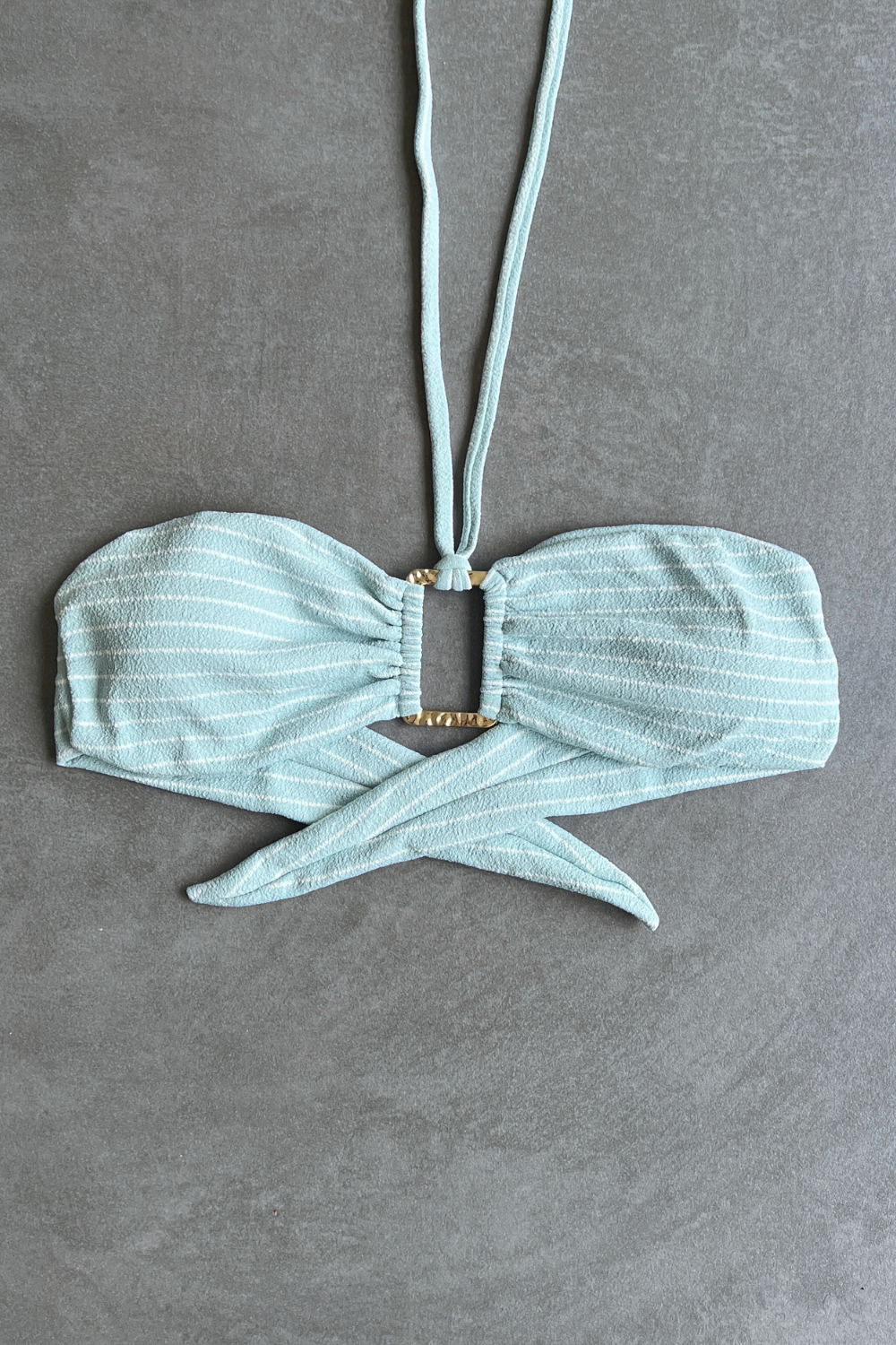 Blue & White Seashore Striped Textured Strapless Bikini Top