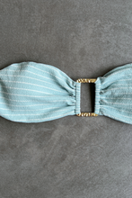 Load image into Gallery viewer, Blue &amp; White Seashore Striped Textured Strapless Bikini Top
