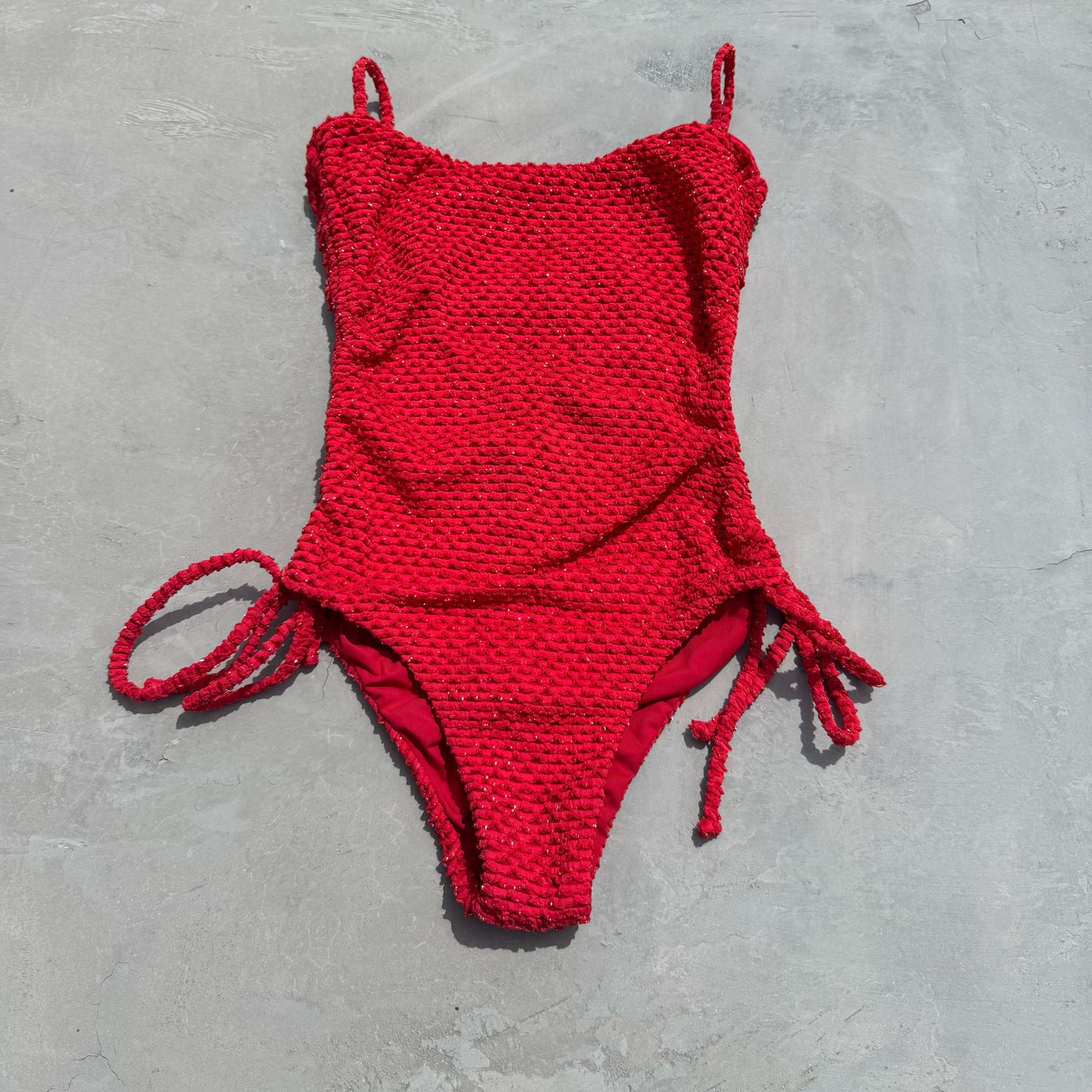 Red Sparkling Mermaid Weave Textured Luanda One Piece Swimwear