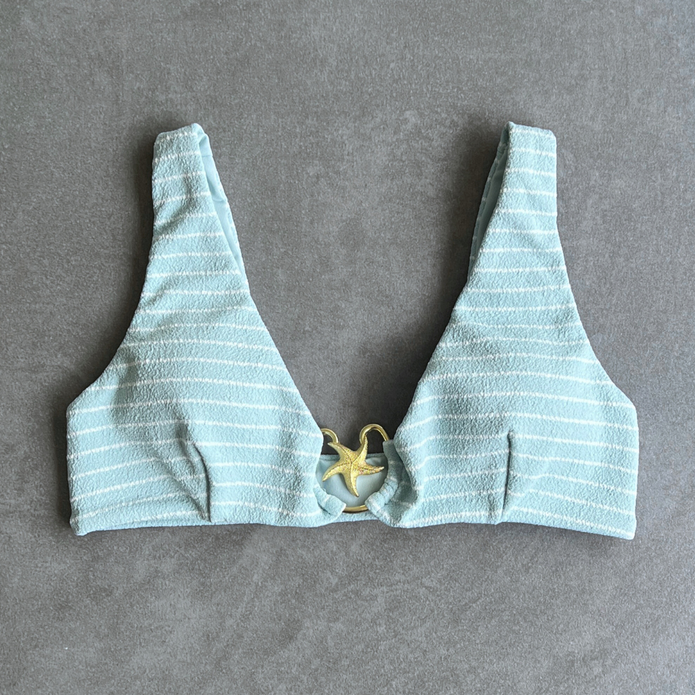 Blue & White Seashore Striped Textured Cassia Bikini Top