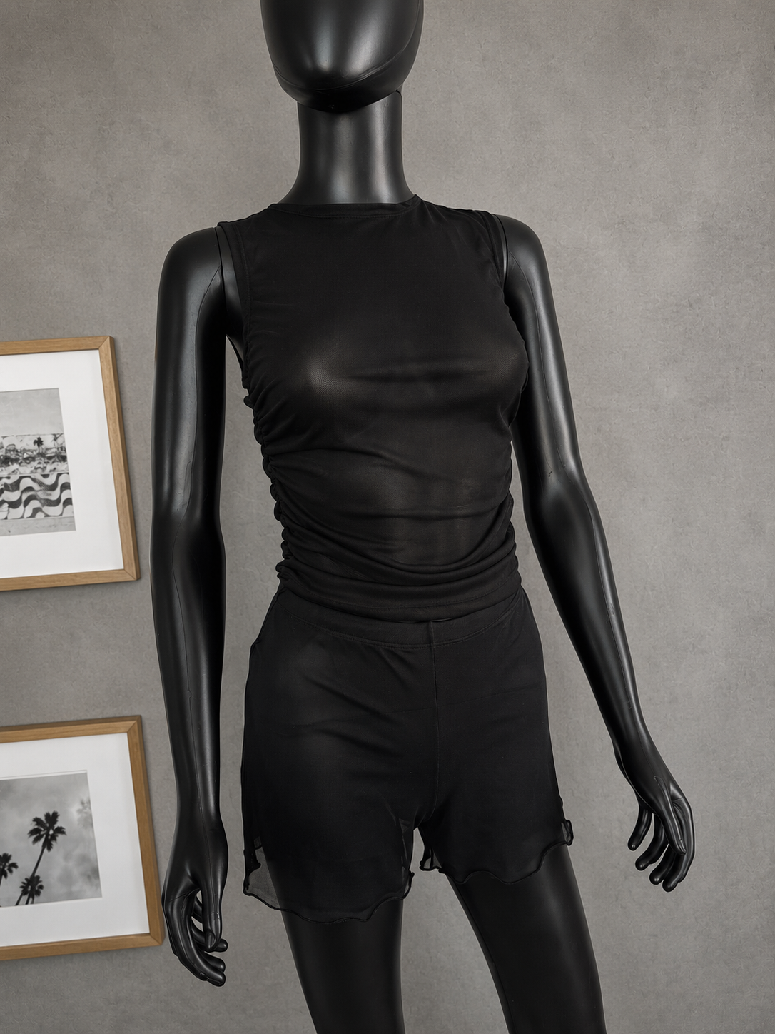 Black Mesh Tule Tank Crop Top