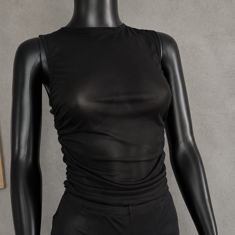 Black Mesh Tule Tank Crop Top