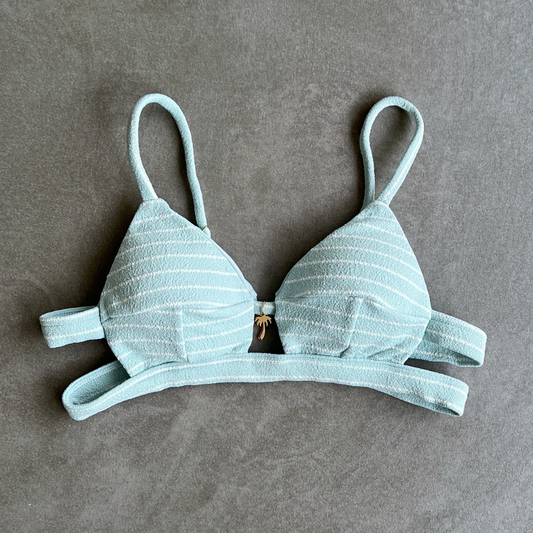 Blue & White Seashore Striped Textured Vera Bikini Top