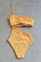 Load image into Gallery viewer, Golden Siren Mermaid Weave Textured Laura One Piece Swimwear
